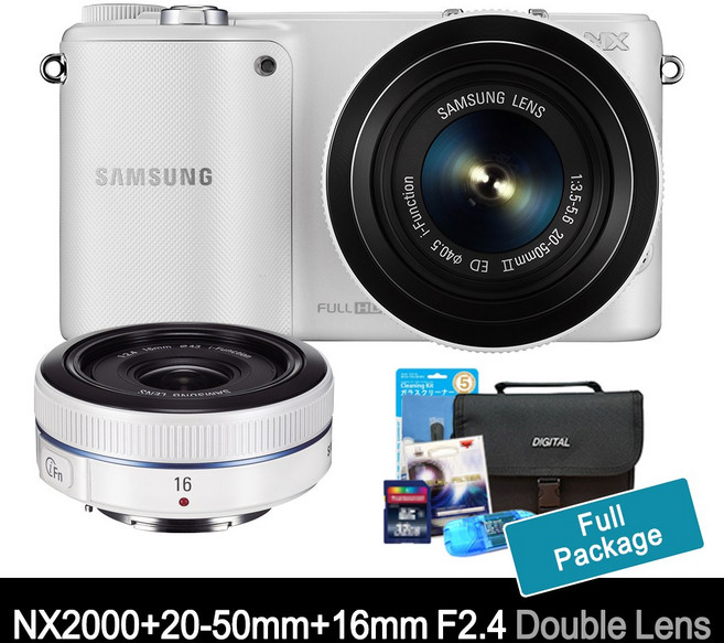 삼성 카메라 NX2000+20-50mm 기본렌즈+16mm F2.4 광각단렌즈 [더블렌즈]+32GB+여행용가방+UV필터+리더기+청소셋 [풀셋트 포함], 단품, EV-NX2000AFW