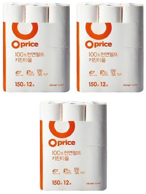 오프라이스 키친타올 150매 12롤 3팩, 12개