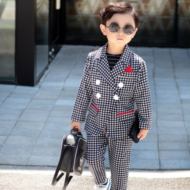 이유까까 아동용 포머드 체크 더블슈트