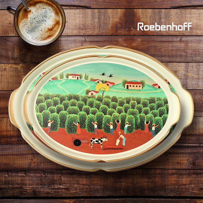 레벤호프 웨이브 타원쟁반 2P세트 커피가든 / 트레이, 레벤호프웨이브타원쟁반2P커피가든