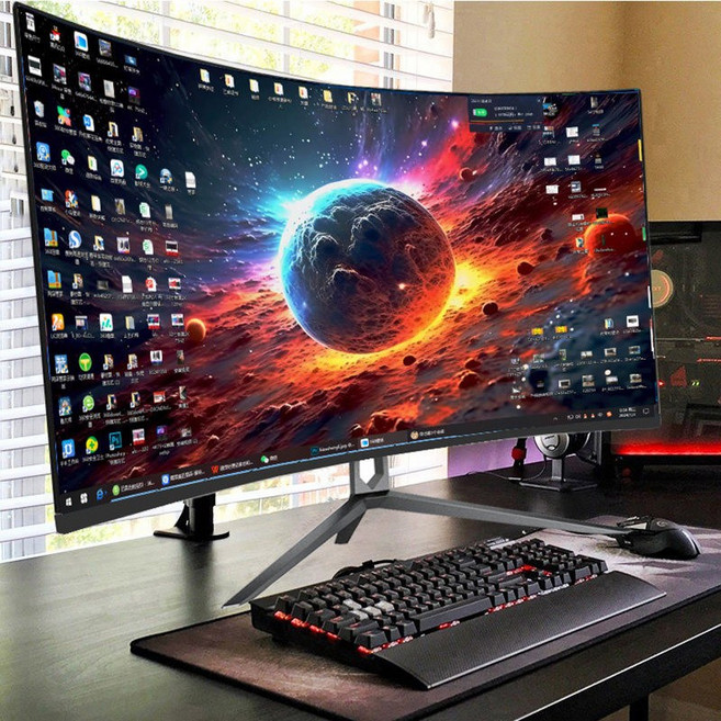 32인치 커브드 게이밍 모니터 144Hz 울트라와이드 QHD PC모니터 고화질 데스크탑용, 블랙 무광 32인치 곡면 1K144HZ, 1cm