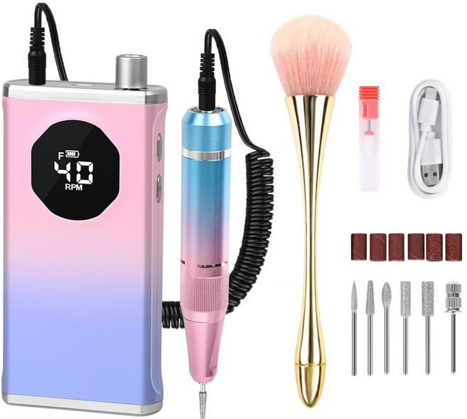 LOMESO 네일드릴기 전동 네일 머신 손톱 관리기 셀프 홈케어 젤네일드릴 전문 폴리셔, 핑크불루, 1개