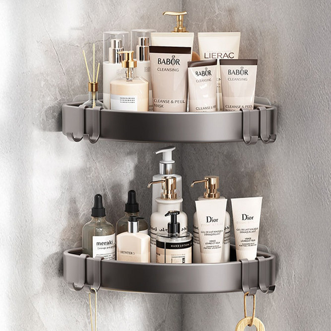 홈비 무타공 간편접착 관리편한 화장실 코너선반, 그레이, 1개