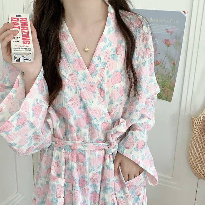 (2컬러) 러빙리 로맨틱가운 순면 파자마 여성 러블리 잠옷 홈웨어 샤워 로브 가운