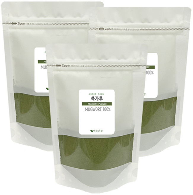 부드럽고 풍성한 맛의 국산 쑥가루 100% 쑥라떼 쑥차 파우더 지퍼백, 100g, 3개