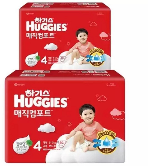 하기스 하기스 New 매직컴포트 밴드형 기저귀 4단계 남여공용 대형 60Px2팩, 120매