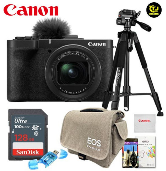 캐논 정품 파워샷 PowerShot V1 / 프리미엄 삼각대 패키지 7종세트 / 128GB+EOS가방+액정보호필름+융+청소도구+리더기+삼각대 / TJ
