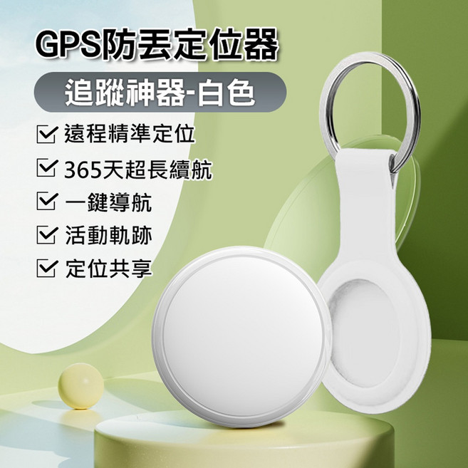 FindTag 防丟定位器 GPS定位器 寵物追蹤器 車輛防盜, 1個, 白色定位器+鑰匙扣(安卓/蘋果支援)
