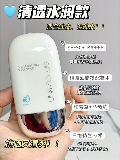 UNNY CLUB 清透水潤防曬乳 SPF50+ PA+++ 臉部隔離 妝前打底 50ml, 1個, UNNY防曬霜▶藍色水潤款