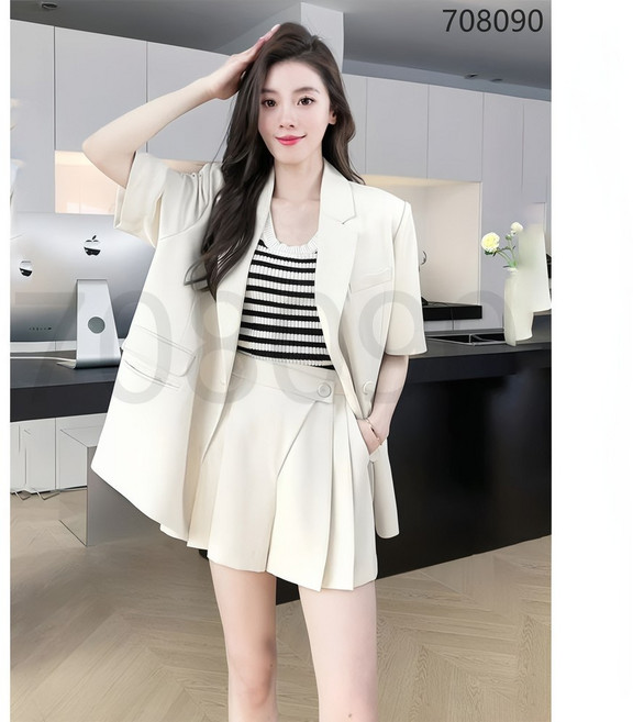 708090홍콩풍 고급감 반팔 정장 세트 여름신상 여성 루즈핏 슬림 정장 반바지 코디