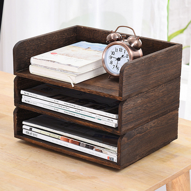 온통온유 파일꽂이 서류정리함 우드 화일박스 트레이 원목, 호두나무 1p+1p