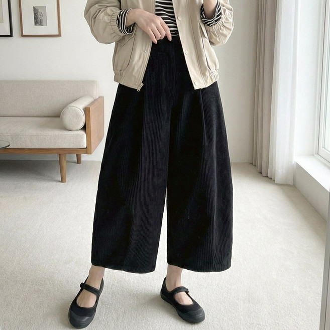 데일리앤 베티 여성 8부 코듀로이 와이드 벌룬 밴딩 큐롯 팬츠 치마바지