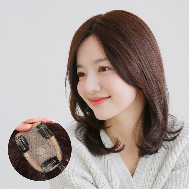 여우가발 소프트 부드러운 리얼스킨 불파트 인모100 정수리 부분가발 W2030, 6cmx9cm(25cm), 진한갈색, 1개