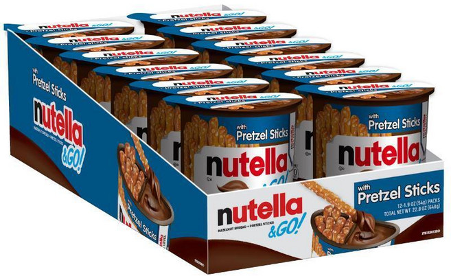Nutella & GO! 초콜릿 헤이즐넛 스프레드 코코아 + 프레첼 스틱 스낵 팩 12개 각 53.9g(1.9온스)142721, Nutella GO 벌크 12팩 헤이즐넛 및 코코아 스, 1개, 53.9g