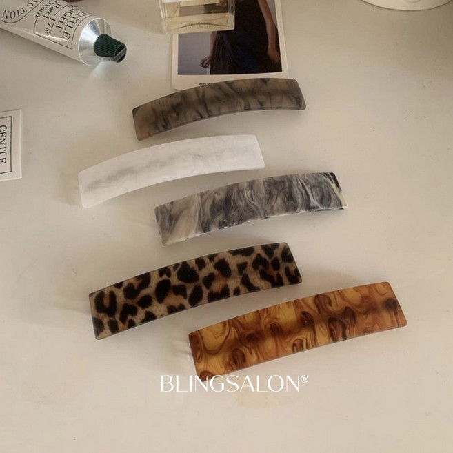 블링살롱 국내제작 드뮤어 무광 마블 와이드 호피 헤어 자동핀 5컬러 반머리 포니테일 헤어핀 옆머리삔