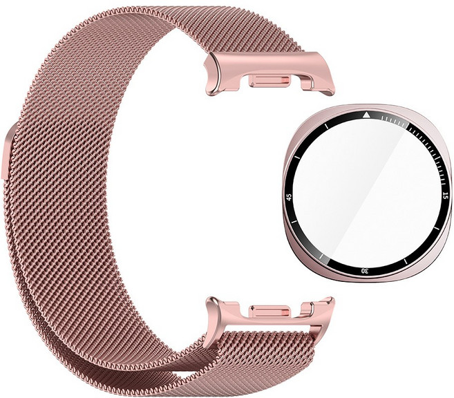 (세트) 오르몽트 갤럭시워치 밀레니즈루프 (스트랩+풀커버 세트) 밴드 메탈 강화풀커버, 로즈핑크세트