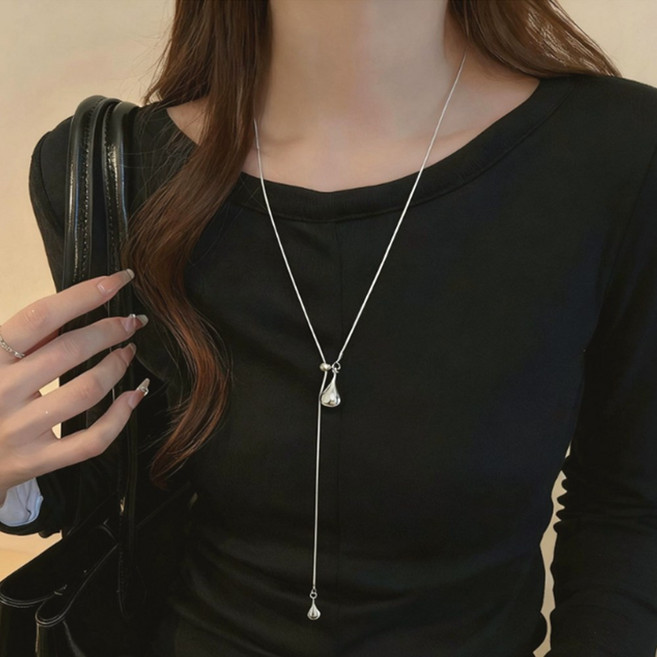 가벼운 여성 Y드롭 물방울 목걸이 데일리 캐주얼 써지컬스틸 80cm
