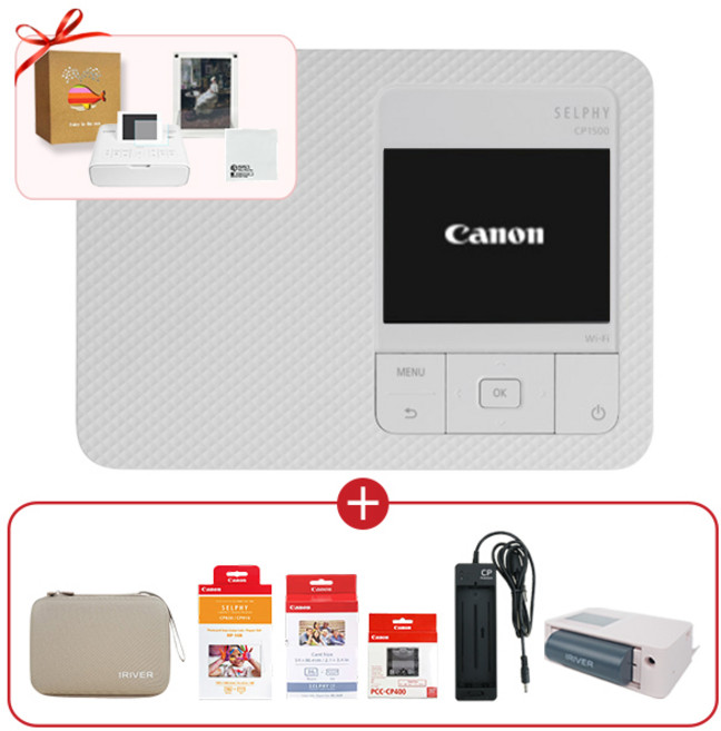 캐논 셀피 CP1500 RP-108 KC-36IP 포토프린터 인화지 카세트 아이리버 케이스 배터리 충전기 세트, 화이트+IR케이스+배터리, RP-108+KC-36IP(+정품카세트), 충전기+필름+아크릴엽서액자+앨범+융