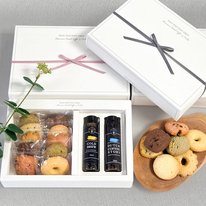 쿠키 더치커피 1일이내발송 결혼식 답례품 돌 답례 회사 단체 선물 결혼 조의 수제 프리미엄, 리본띠+택 type/연회색(1종류), 1개