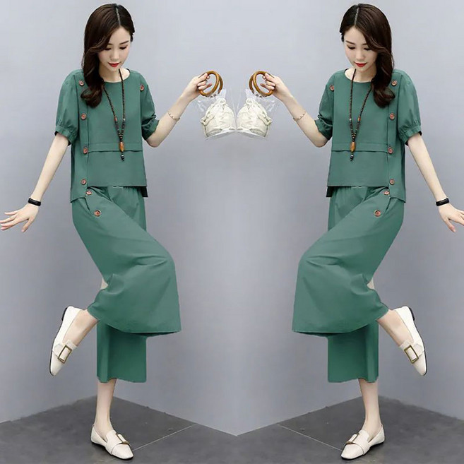 지고다그 여성 반팔 블라우스 팬츠 세트 편안한 여름 코디 SX68335