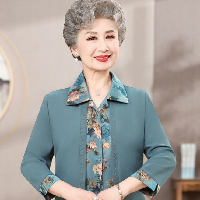 크레스티 봄 가을 여성 국민할매 할머니옷 7부 티셔츠 중년 재킷 할머니 가디건