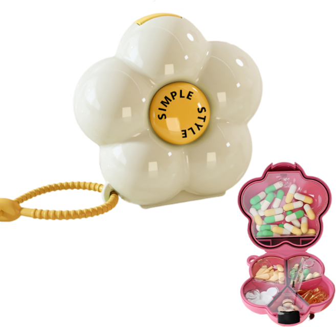 킵틸 스트랩 약통 플라워 휴대용 알약 케이스, 옐로우, 1개