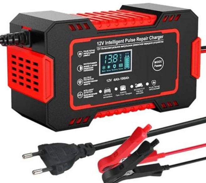 완전 자동 자동차 배터리 충전기 전원 펄스 수리 충전기 습식 건식 납산 배터리 충전기 디지털 LCD 디스플레이 12V 6A, 없음, 1개