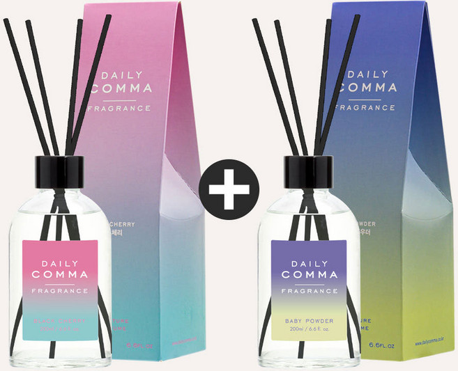 데일리콤마 오로라 그라데이션 디퓨저 200ml+200ml 실내방향제 선물세트, 클린코튼/블랙체리