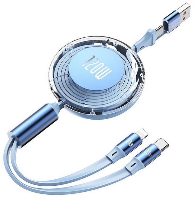 딜러버 올인원 100W 초고속 충전 릴케이블, 1개, 스윗블루, 1.1m