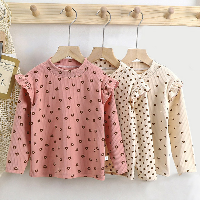 [1+1+1특가 할인]아이도스 여 주니어 어깨 프릴 긴팔 티셔츠 3종세트 아동 여아용 상의(110-155cm)