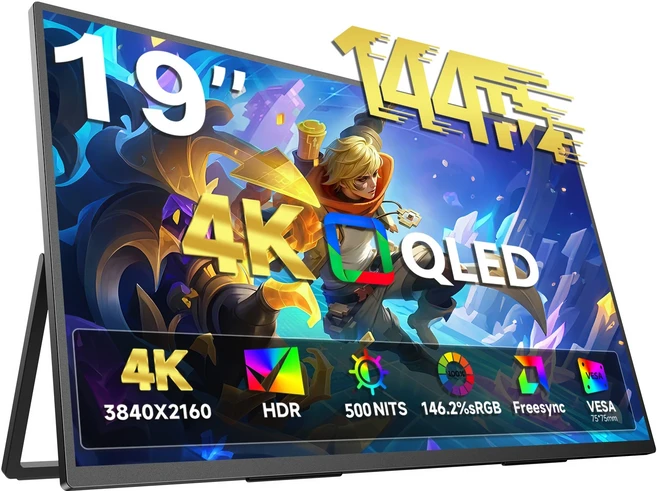 UPERFECT 19' 4K 144HZ 휴대용 모니터 외부 146%SRGB QLED FreeSync 게임 스크린 USB-C와 HDMI 플러그 앤, 02 JP 플러그, 01 China Mainland, 01 19inch 4K