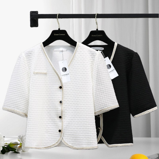 Roimkrs 여성 봄 여름 빅사이즈 반팔 가디건 브이넥 티셔츠