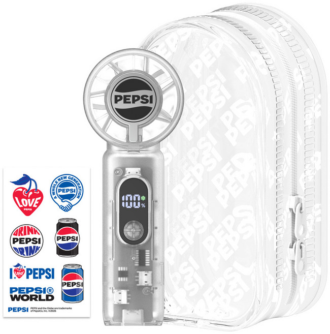 펩시 휴대용 무선 핸디 아이스 펠티어 냉각 선풍기 미니 쿨링 BLDC 손풍기+파우치 세트, 화이트, PEP-HFCP200