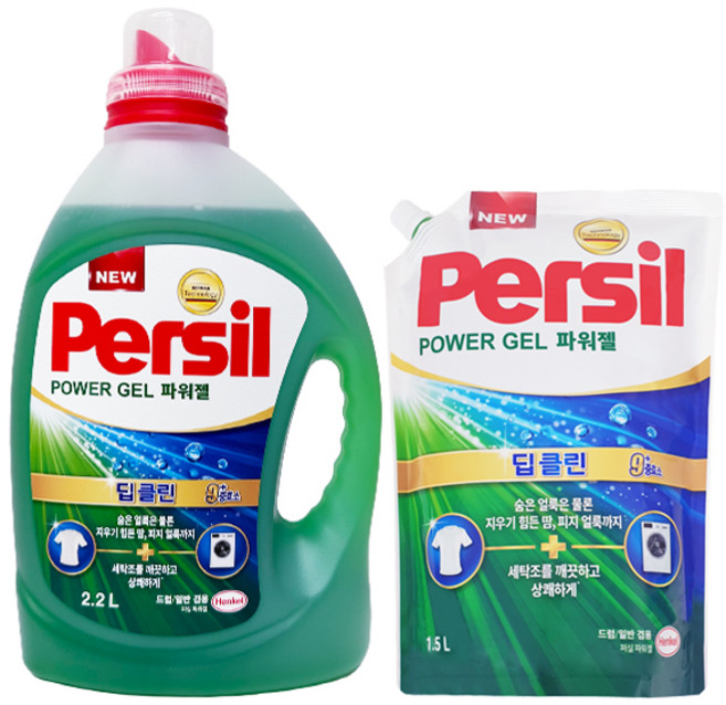 퍼실 딥클린 파워젤 드럼일반 겸용 용기 2.2L + 리필 1.5L, 1개