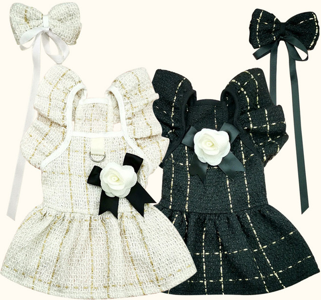 크레용펫 코코 트위드 원피스 세트 강아지 옷, 1개