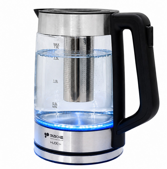 키친아트 전기포트 커피 무선 유리 포트 티 티팟 티메이커 주전자 1.8L 대용량 유리 불빛, KAEP-P2201NK
