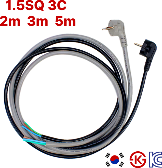 국산 AC 전원 케이블 1.5SQ 3C 220V 전기코드 2m 3m 5m, 1개, 블랙