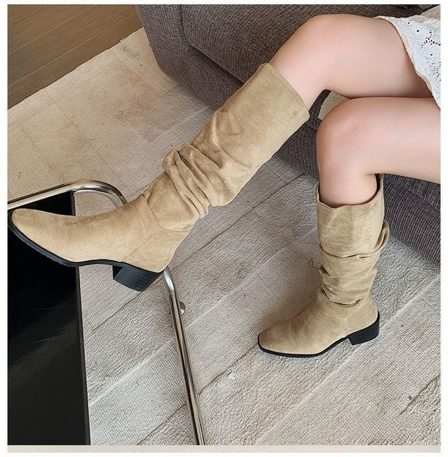 하이탑 부츠 여성 추동 스웨이드 웨스턴 데님 부츠 통굽 캐주얼 부츠