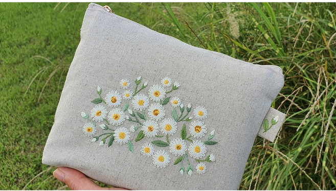 [동영상강의포함] 프랑스자수 DIY 패키지 - 데이지 자수 파우치 (New), 내추럴린넨, 1개