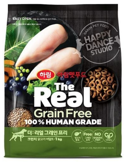 하림펫푸드 어덜트 강아지 더리얼 그레인프리 크런치 건식사료, 닭, 1kg, 1개