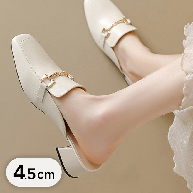 라뷰드 여성 미들힐 뮬 블로퍼 여자 봄 가을 간절기 구두 골드 체인 슬리퍼 키높이 신발 데일리 캐주얼 슈즈 4.5cm