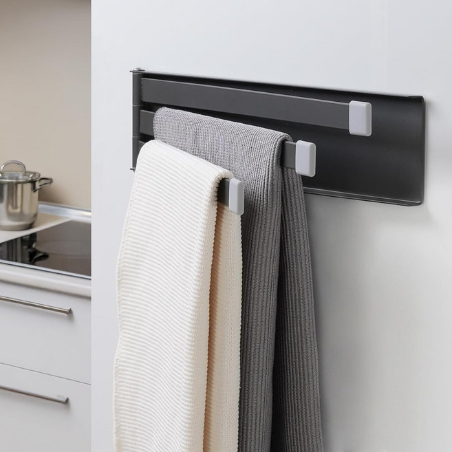 3단 미니 수건걸이 + 자석 필름 마그네틱 행주 걸이 세탁실 건조대, 1개, 회색