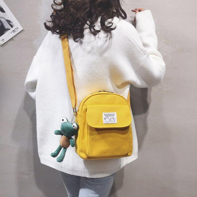 帆布斜挎包 韓版少女心軟妹風, 黃色