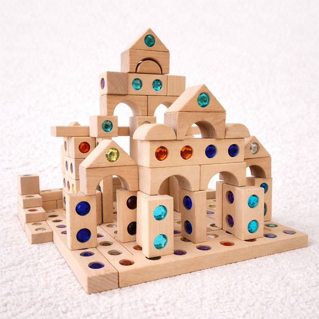 프리미엄 원목 보석블록 유니트 풀세트 몬테소리 가베 발도르프 유치원 어린이집 교구