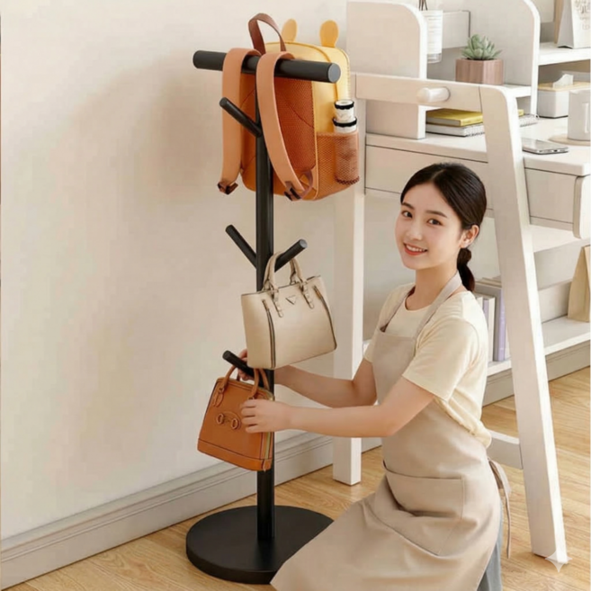 일상담다 가방걸이 깔끔정리 스탠드 행거 모자 옷 거치대, 1개, 블랙