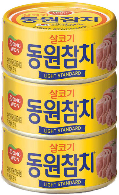 동원 라이트 스탠다드 참치, 100g, 3개