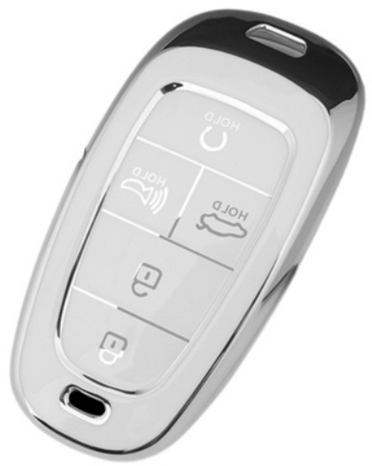 키에티 현대 스마트키 호환 쏘나타DN8 팰리세이드 TPU 키케이스 5버튼 키홀더 단품, 실버-화이트