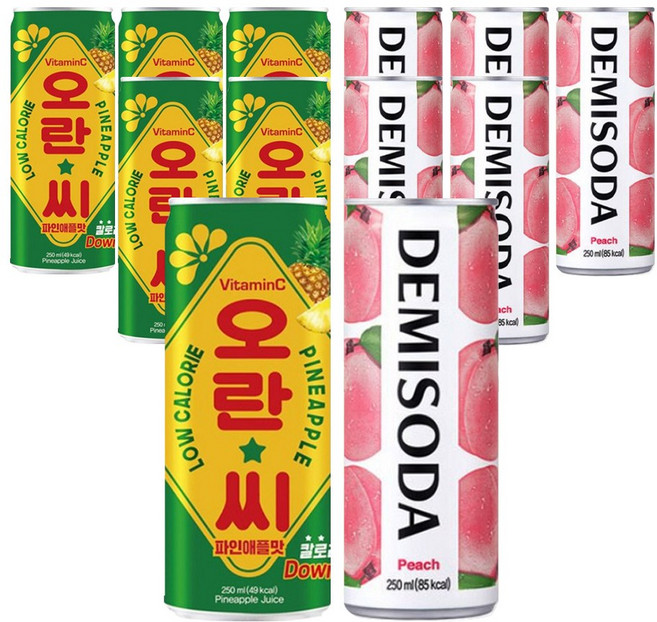 [더음료]오란씨 250ml 파인애플 + 데미소다 250ml 복숭아 혼합 12입, QDKS-오란씨 파인애플+데미소다 복숭아  12입