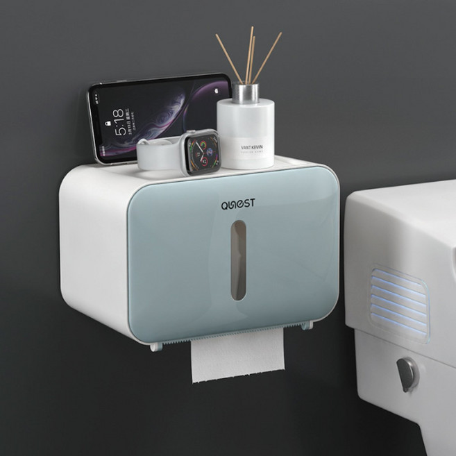 마벨인홈 무타공 벽걸이 두루마리 각티슈 휴지 케이스, 블루, 1개