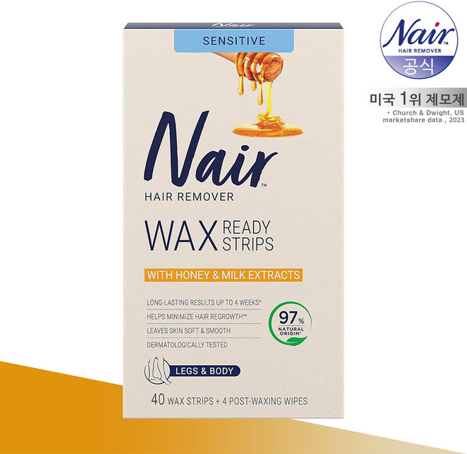 네어 민감성용 바디제모 왁스스트립 허니&밀크 40매+4매, 네어 민감성용 바디제모 왁스스트립 허니&밀크 40매+4